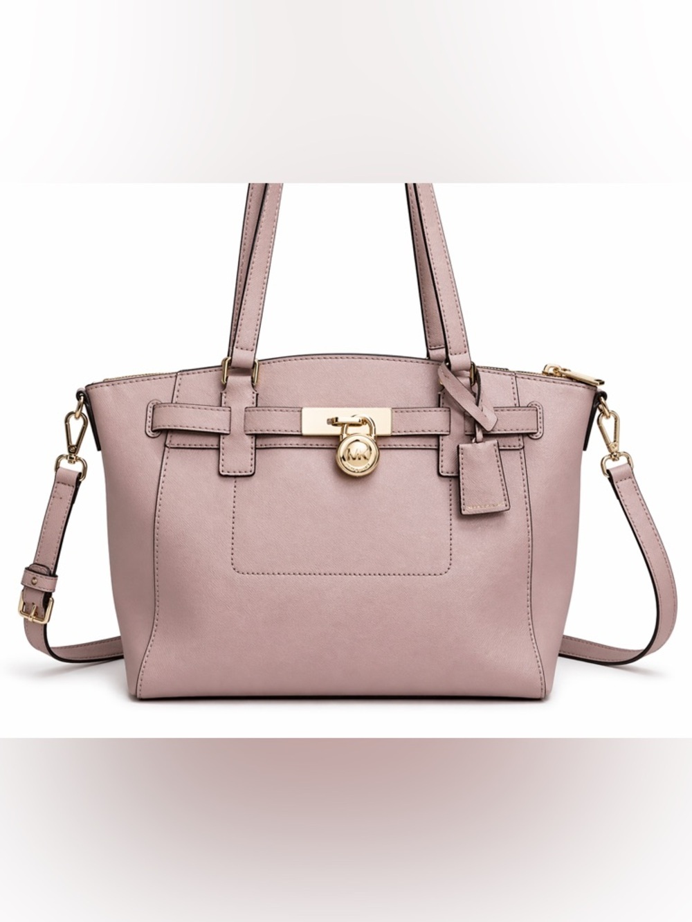 Michael Kors Hamilton Medium Satchel Mauve Pink Saffiano Leather Lock & Key